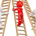 3D characters racing up ladders