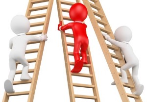 3D characters racing up ladders